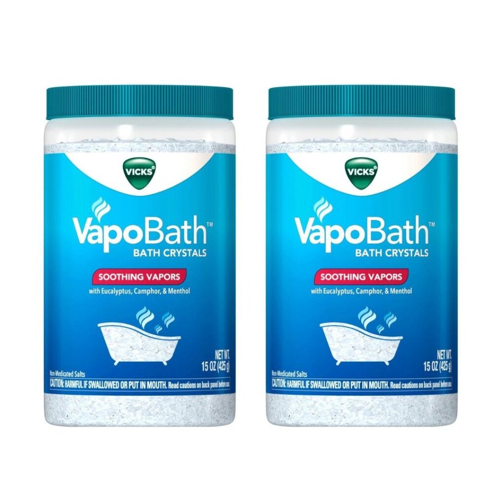 Lot of 2 Vicks VapoBath Crystals Non-Medicated Bath Soothing Vicks Vapors 15 oz